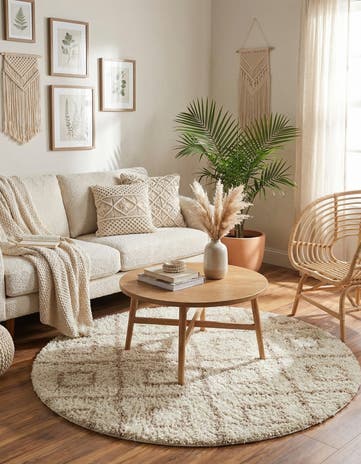 5' 3 x 5' 3 Lattice Shag Round Rug