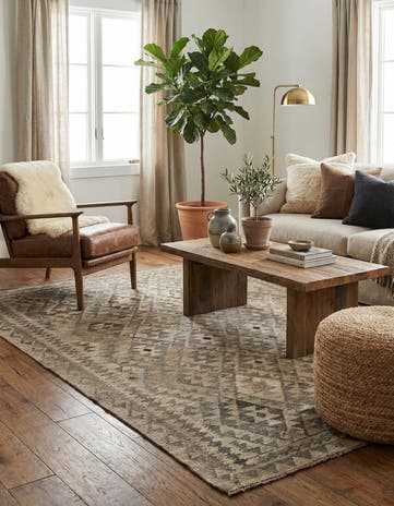 5' 4 x 6' 10 Hand Woven Kilim Maymana Wool Rug
