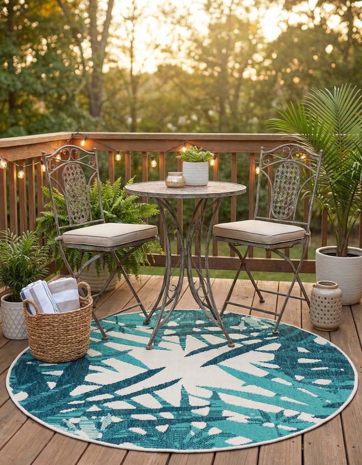 Detail image of 3' x 3'  Washable Botanical Indoor / Outdoor Round Rug