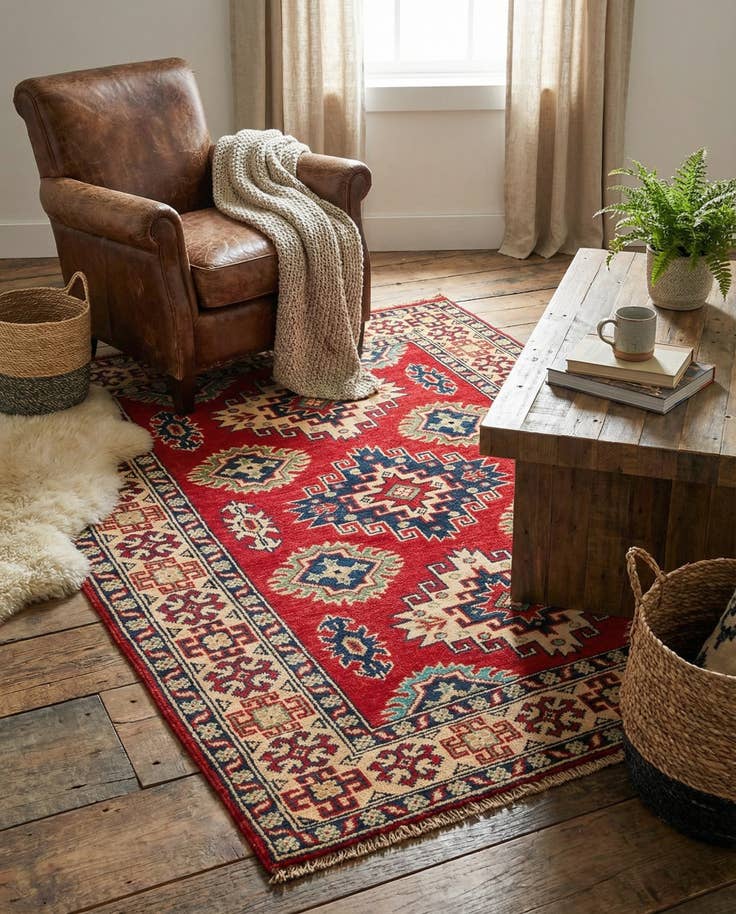 Detail image of 3' 5 x 4' 10 Hand Knotted Kazak Rug