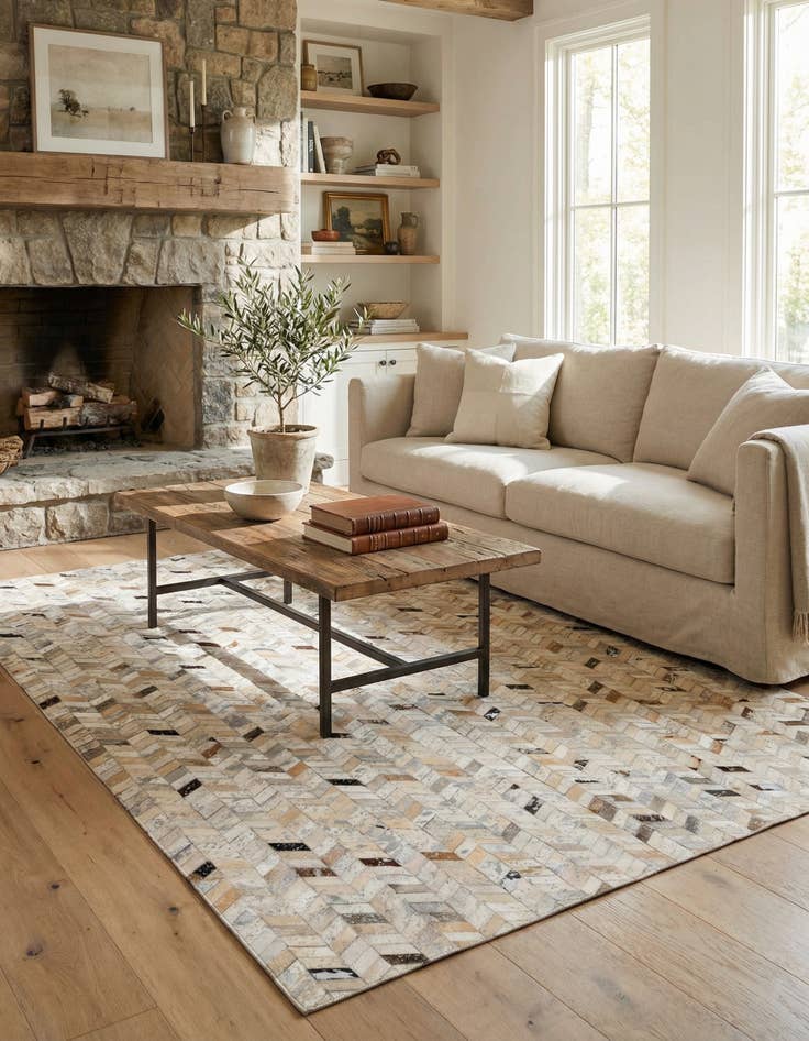 Detail image of 5' 3 x 7' 6 Cowhide Stocks Rug