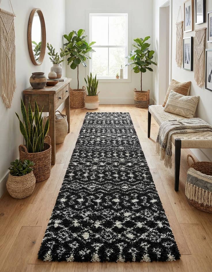 Detail image of  3' 3 x 16' 5 Moroccan Trellis Shag Runner Rug