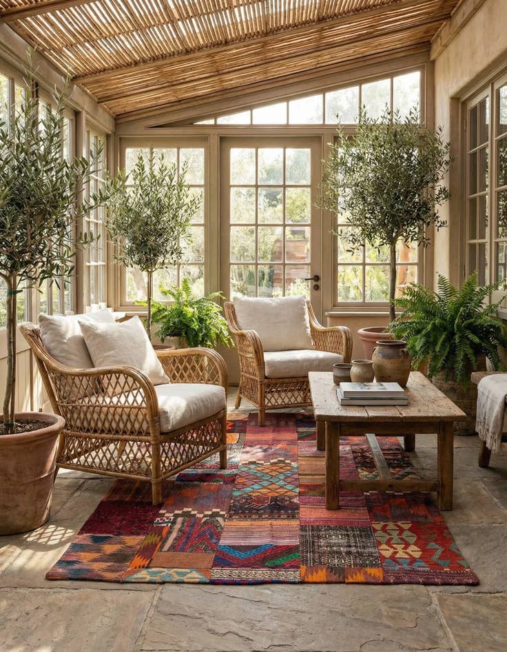 Detail image of 4' x 6'  Hand Woven Kilim Patchwork Wool Rug