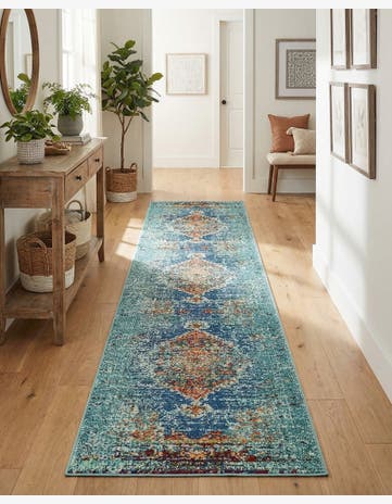 Turquoise Washable Carnevale Runner Rug