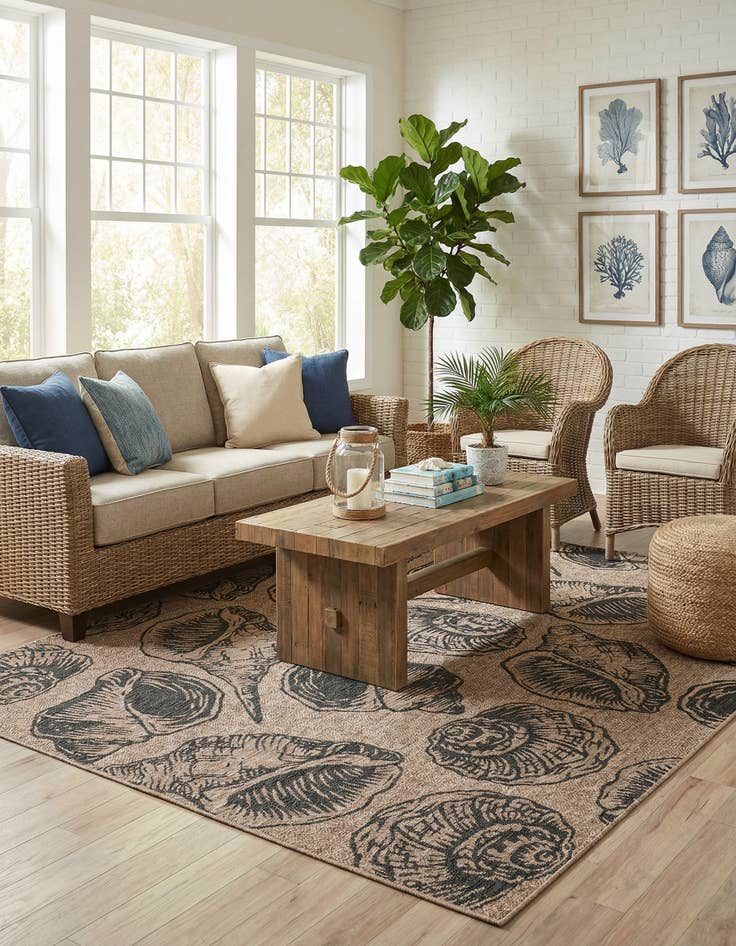 Detail image of  7' 10 x 10'  Washable Coastal Indoor / Outdoor Rug