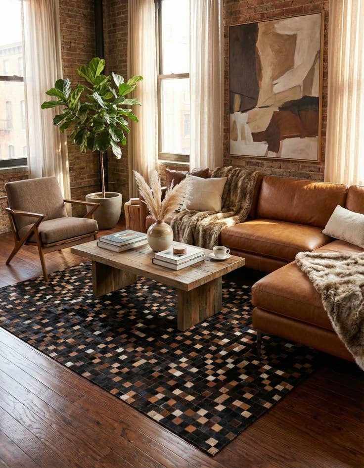 Detail image of 5' 1 x 8' Cowhide Leather Rug