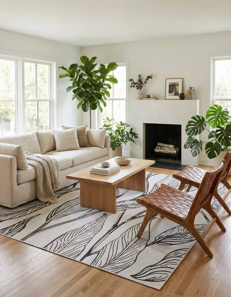 Detail image of  13' x 13'  Washable Botanical Indoor / Outdoor Square Rug