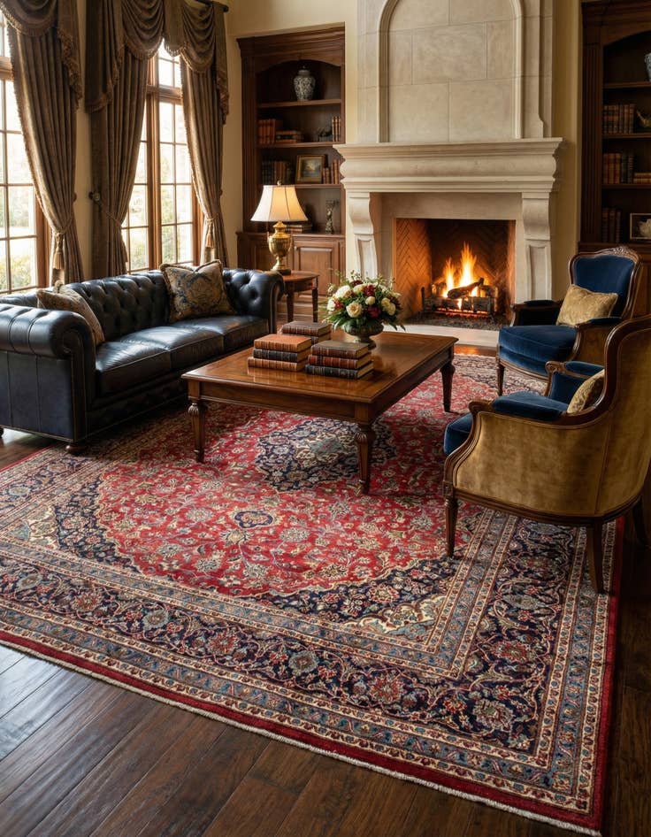 Detail image of 9' 7 x 12' 4  Hand Knotted Mashad Persian Wool Rug