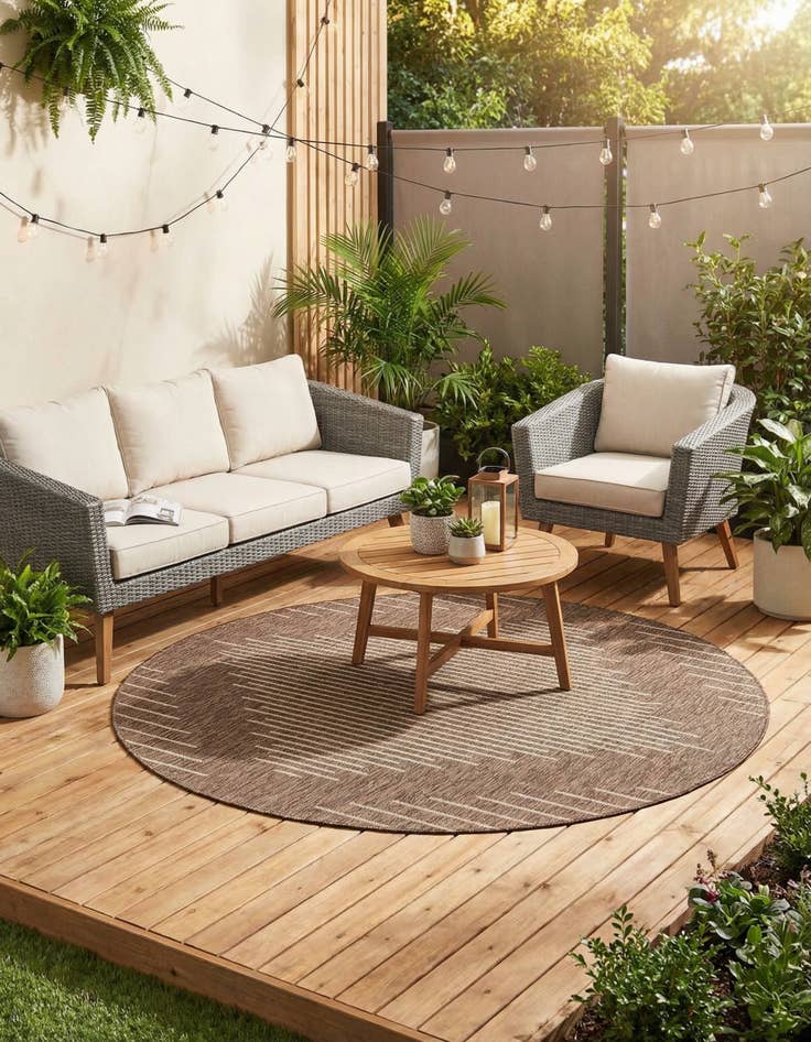 Detail image of 7' 10 x 7' 10 Easy-Clean Modern Indoor / Outdoor Round Rug