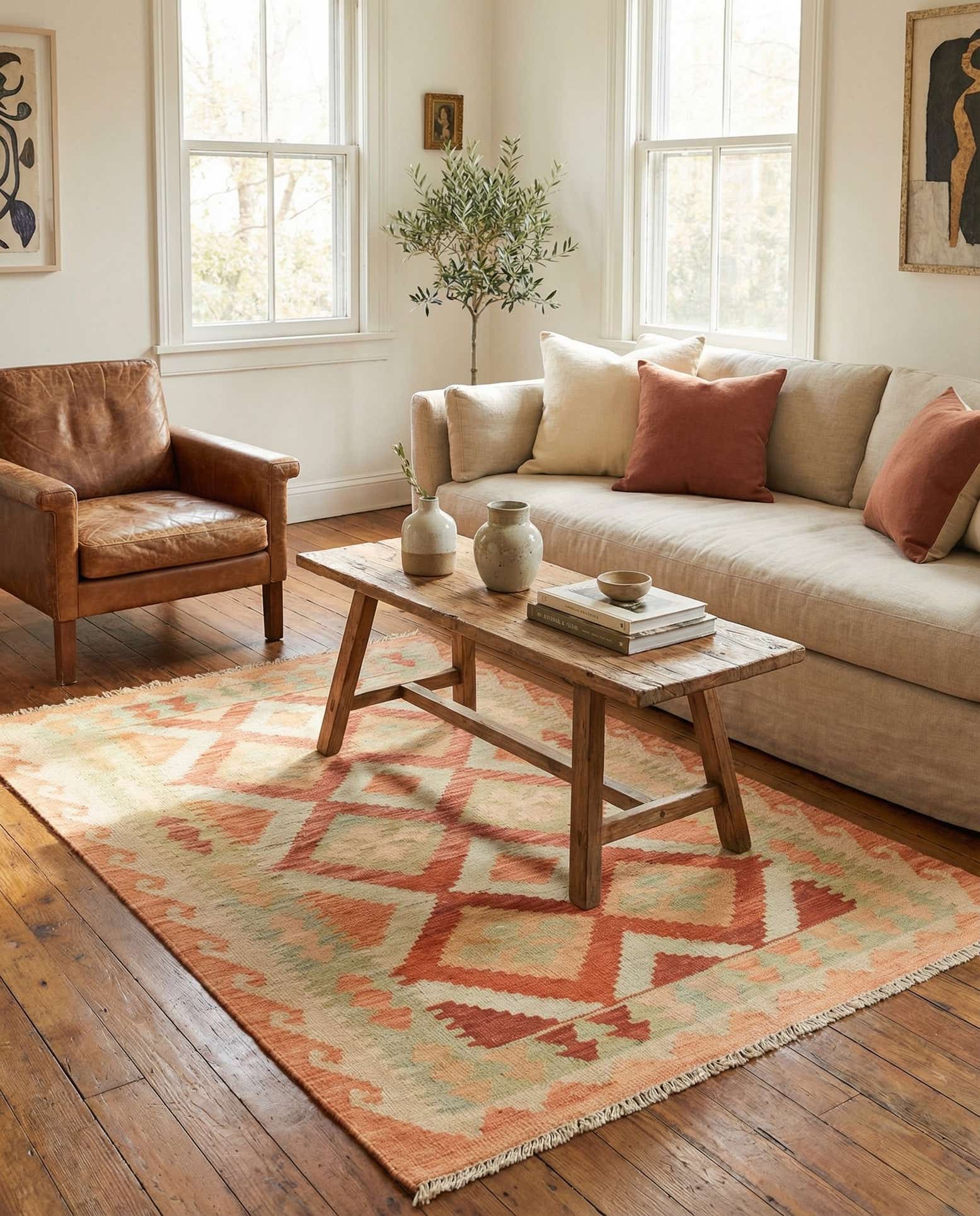 2' 9 x 4' 2 Hand Woven Kilim Waziri Wool Rug