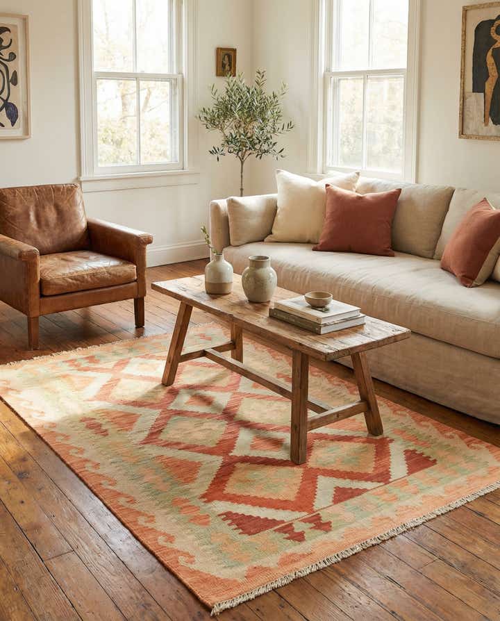 2' 9 x 4' 2 Hand Woven Kilim Waziri Wool Rug