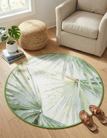 Green Easy-Clean Jill Zarin Caribbean Indoor / Outdoor Round Rug