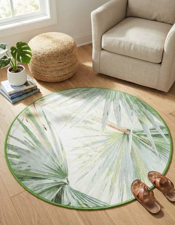 Green Easy-Clean Jill Zarin Caribbean Indoor / Outdoor Round Rug