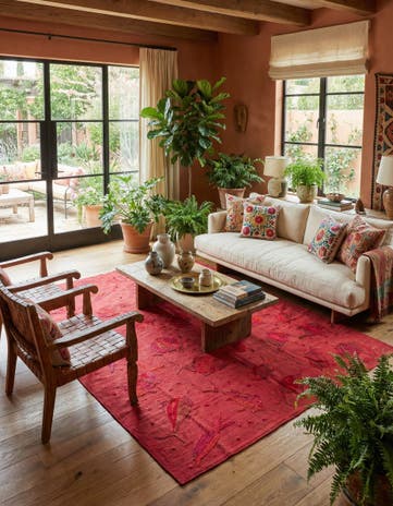 4' 10 x 6' 2 Hand Woven Kilim Suzani Wool Rug