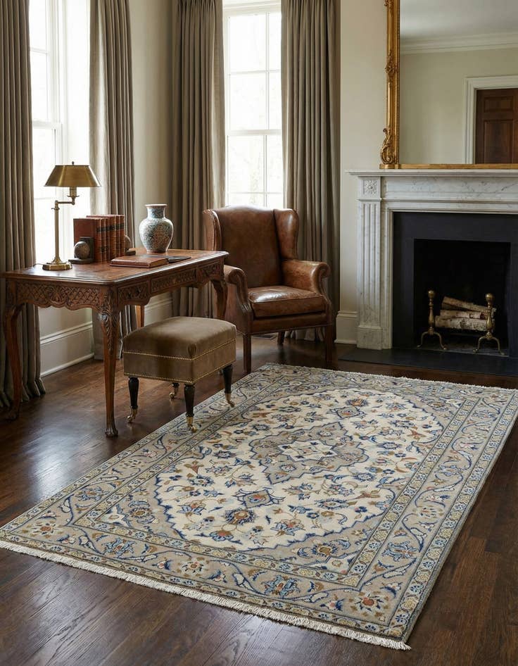 Detail image of 3' 3 x 4' 11  Hand Knotted Kashan Persian Wool Rug