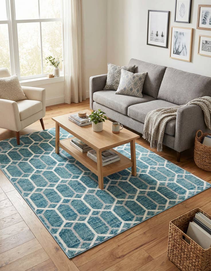 Detail image of  5' 3 x 5' 3 Lattice Trellis Square Rug