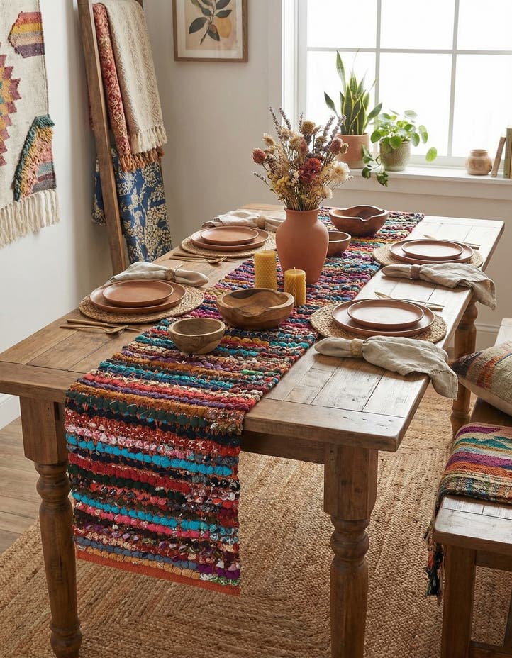 1' 2 x 4' 1 Handmade Braided Chindi Table Ru...
