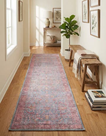 Antique Blue Washable Mangata Runner Rug