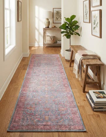 Antique Blue Washable Mangata Runner Rug
