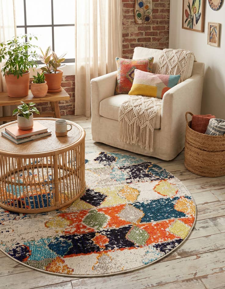 Detail image of 3' 3 x 3' 3  Washable Vivid Round Rug