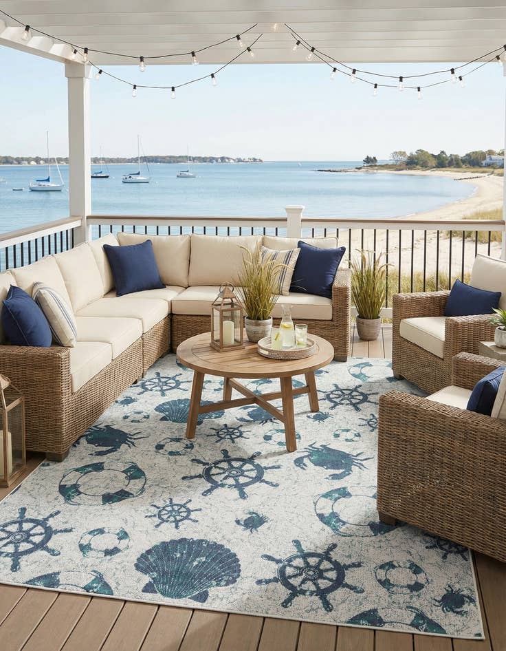 Detail image of  9' x 12'  Washable Coastal Indoor / Outdoor Rug