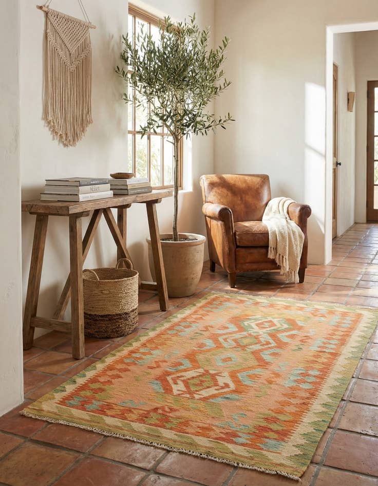 Detail image of 3' x 5'  Hand Woven Kilim Waziri Wool Rug