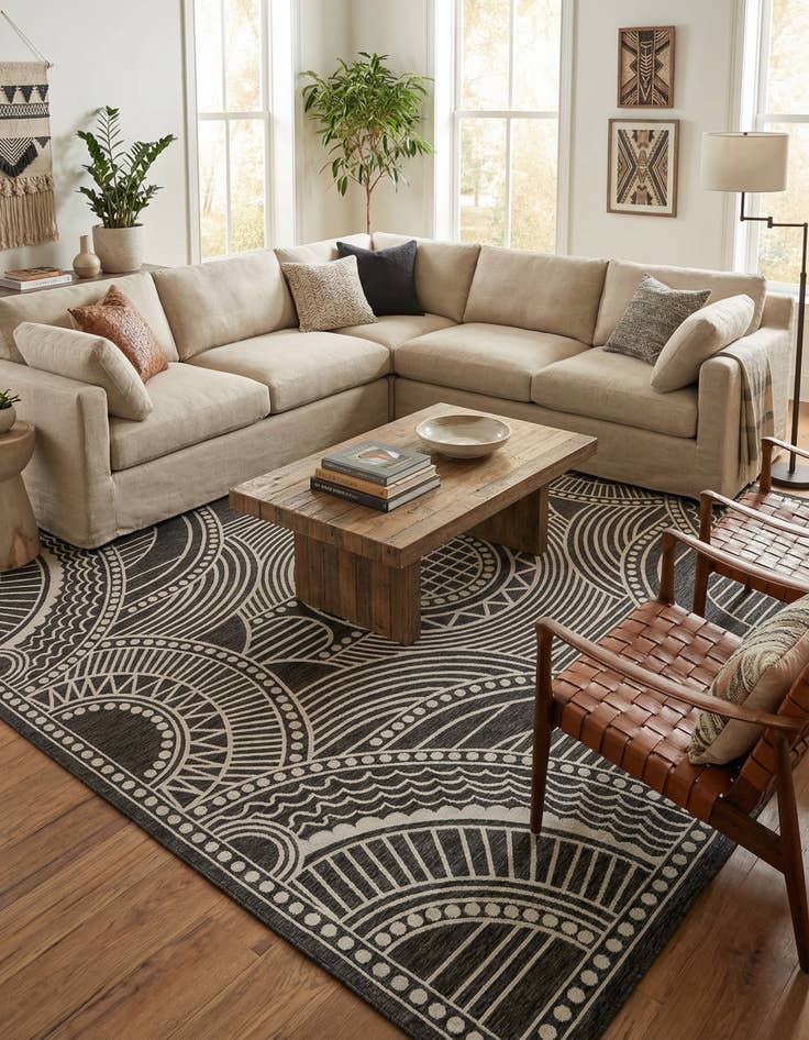 Detail image of  13' x 13'  Washable Traditional Indoor / Outdoor Square Rug