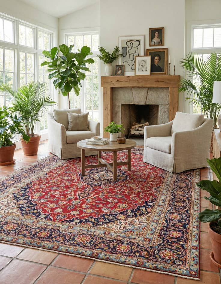 Detail image of  9' 8 x 13' 7  Hand Knotted Kashan Persian Wool Rug