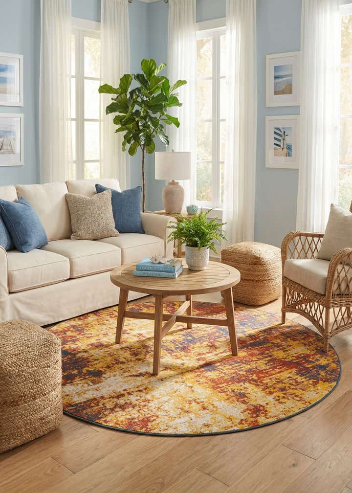 7' x 7' Easy-Clean Coastal Indoor / Outdoor Round Rug