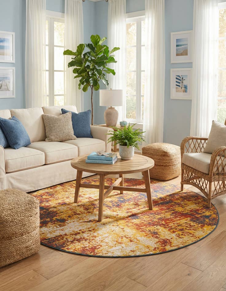 Detail image of 7' x 7'  Washable Coastal Indoor / Outdoor Round Rug