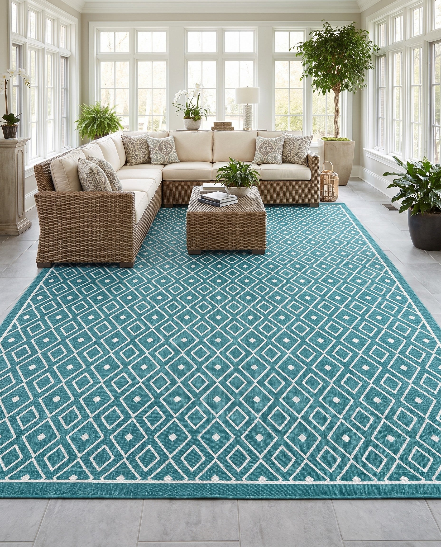 9' x 12' Easy-Clean Lattice Indoor / Outdoor Rug