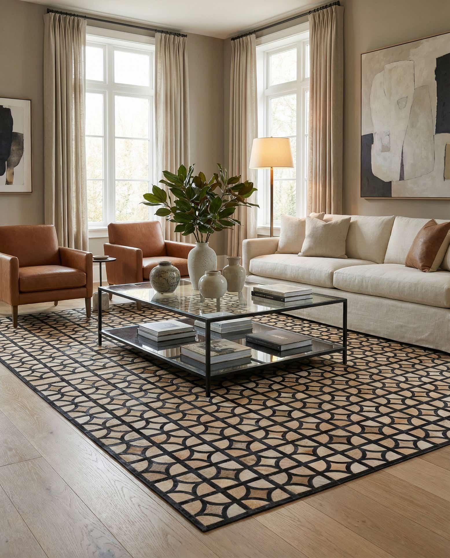 8' 1 x 10' Cowhide Leather Rug