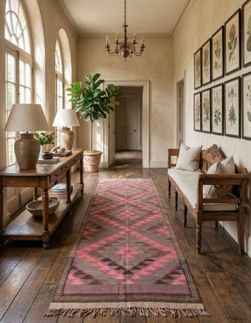 4' 5 x 11' 7 Hand Woven Kilim Fars Wool Runner Rug