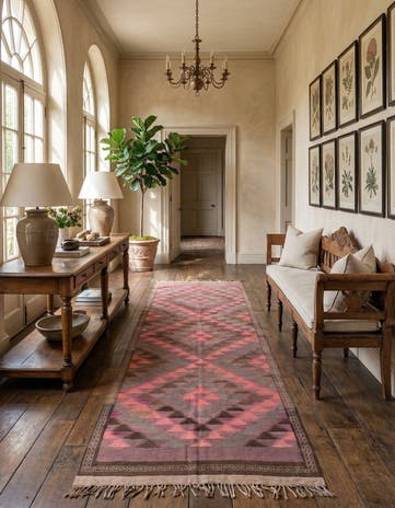 4' 5 x 11' 7 Hand Woven Kilim Fars Wool Runner Rug
