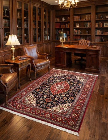 4' 9 x 7' 1 Hand Knotted Qom Persian Rug