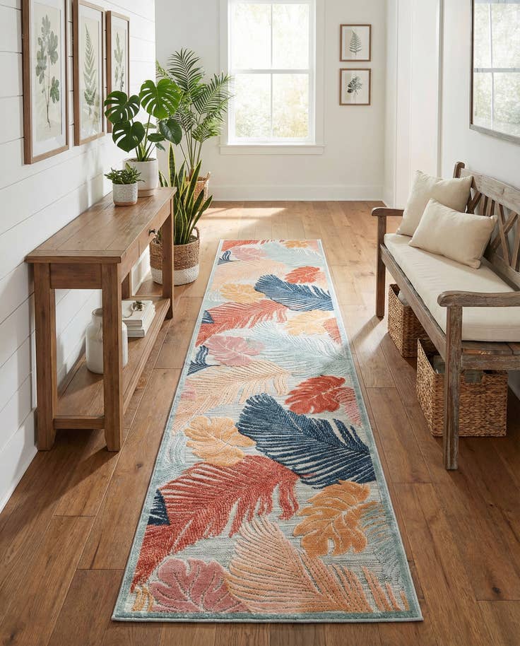 Detail image of 2' 7 x 12' Easy-Clean Botanical Indoor / Outdoor Runner Rug