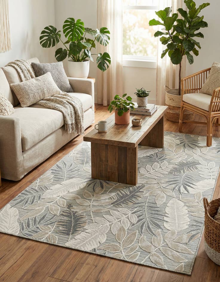 Detail image of  5' 2 x 8'  Washable Botanical Indoor / Outdoor Rug