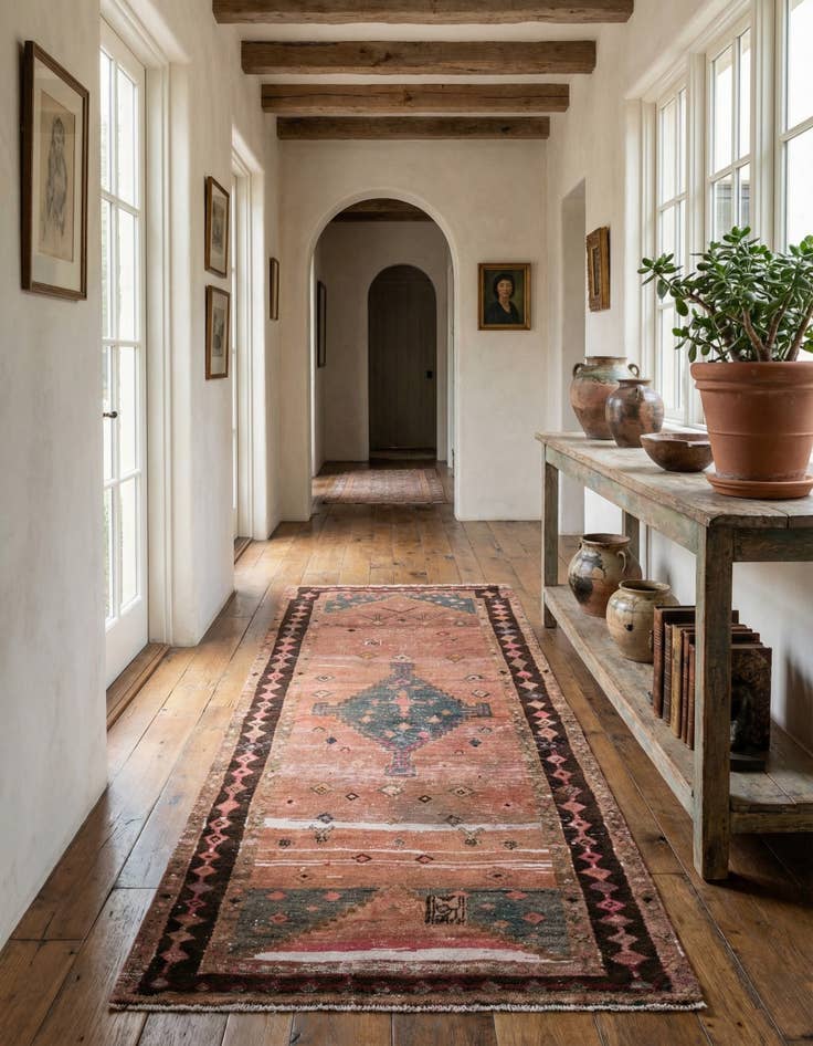 Detail image of  3' 7 x 7' 7  Hand Knotted Ultra Vintage Persian Wool Runner Rug