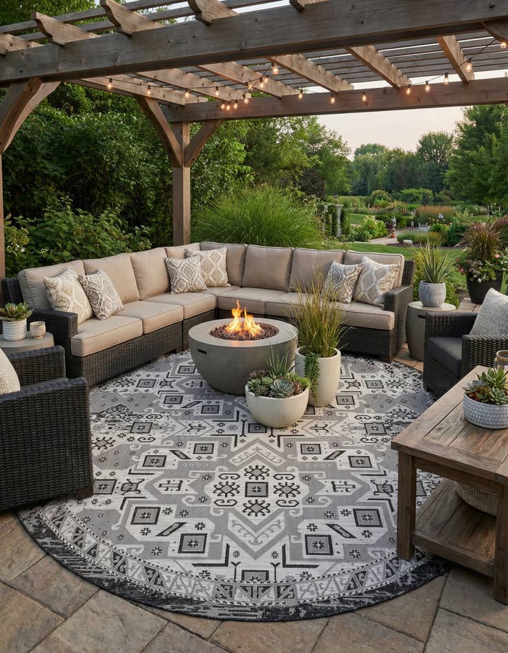 Detail image of  13' x 13'  Washable Aztec Indoor / Outdoor Round Rug