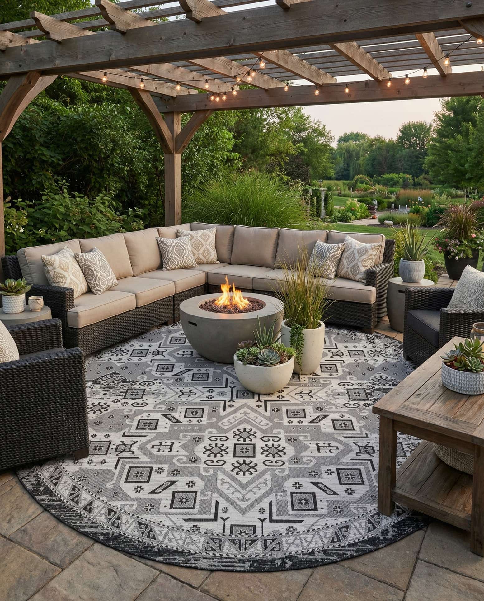 13' x 13' Easy-Clean Aztec Indoor / Outdoor Round Rug