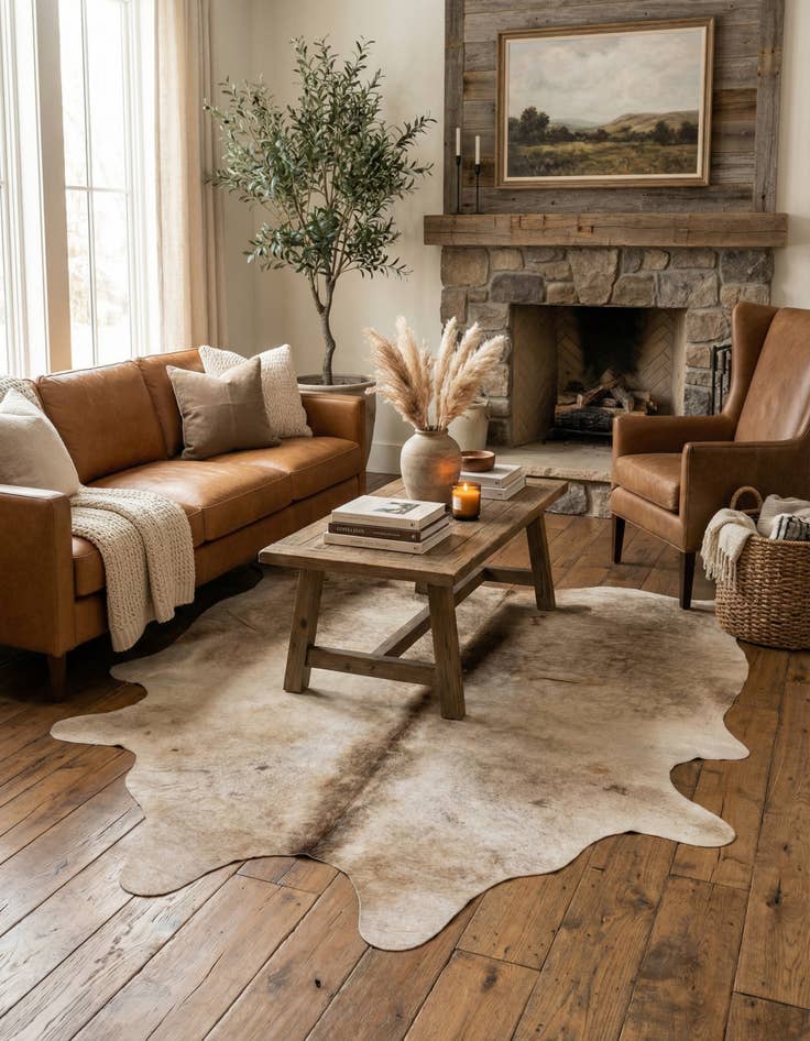 Detail image of 5' 4 x 6' 2 Cowhide Leather Rug