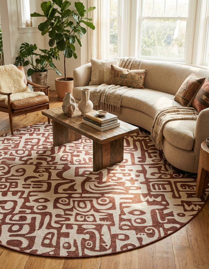 Detail image of  12' x 12'  Washable Modern Indoor / Outdoor Round Rug