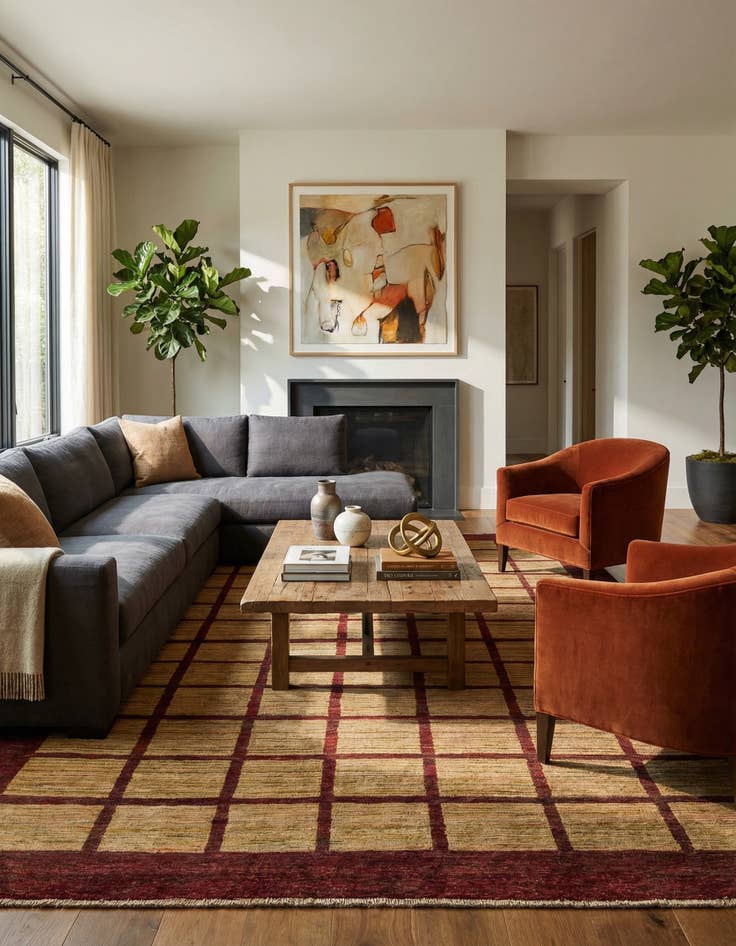 Detail image of  5' 10 x 9'  Hand Knotted Modern Ziegler Oriental Rug