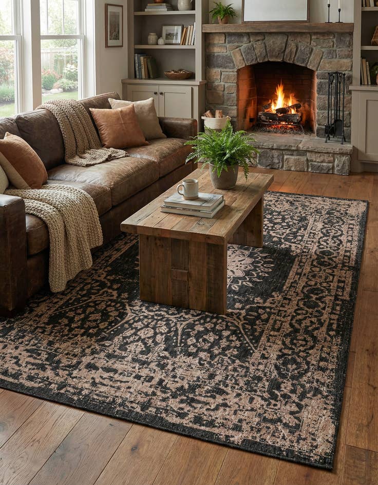 Detail image of  6' x 9'  Washable Traditional Indoor / Outdoor Rug