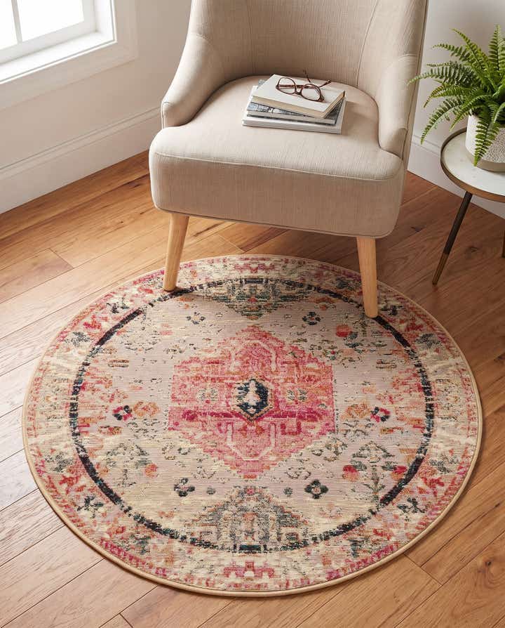 3' x 3' Easy-Clean Traditional Indoor / Outdoor Round Rug