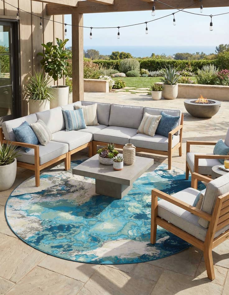 Detail image of 10' x 10'  Washable Modern Indoor / Outdoor Round Rug