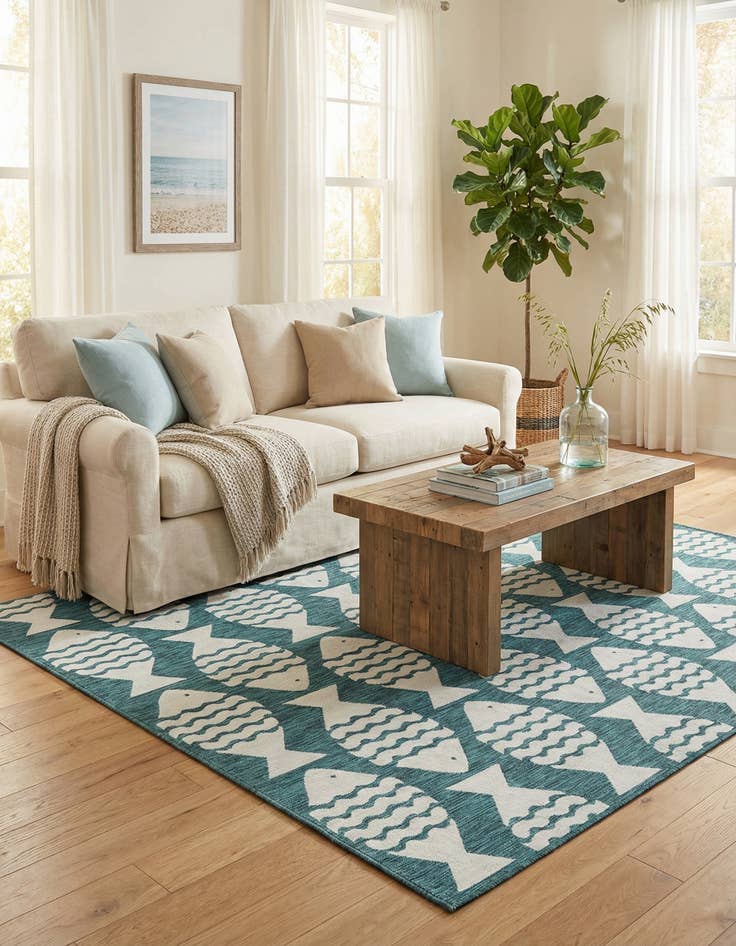 Detail image of 9' x 12'  Washable Coastal Indoor / Outdoor Rug