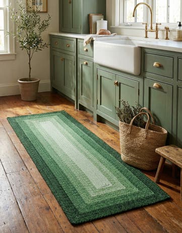 Green Handmade Hand Braided Wool Runner Rug