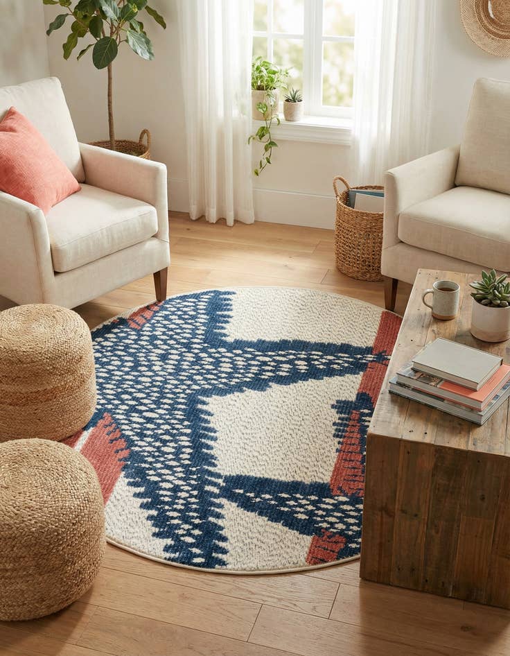 Detail image of 3' 3 x 3' 3  Washable Belize Indoor / Outdoor Round Rug