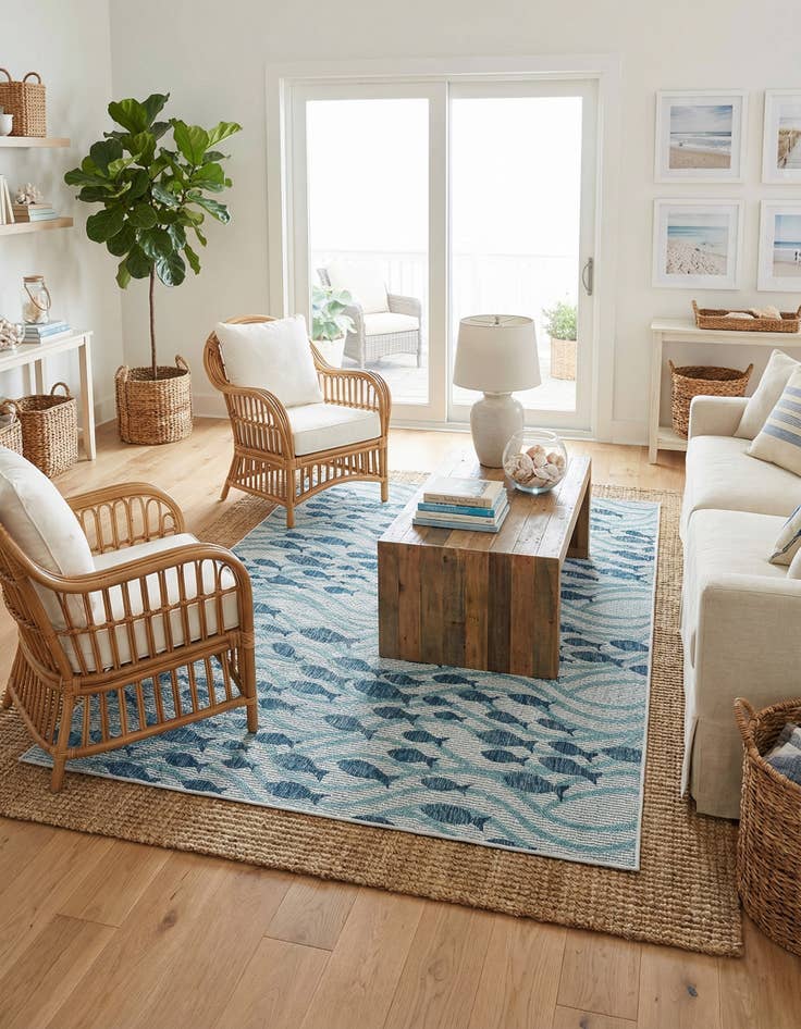 Detail image of 5' 3 x 8' Easy-Clean Coastal Indoor / Outdoor Rug
